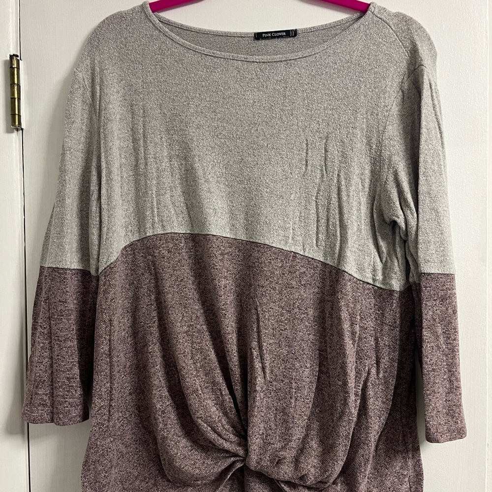 Pink Clover Two-Tone Gray and Mauve Blouse